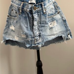 One X One Teaspoon Distressed Denim Mini Skirt